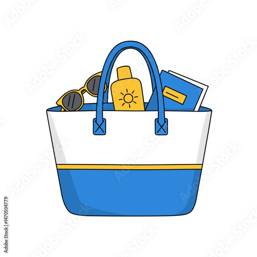 Beach bag filled with essentials for summer fun  