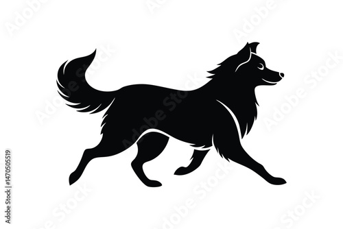 Silhouette art illustration of an Australian Shepherd in motion.eps