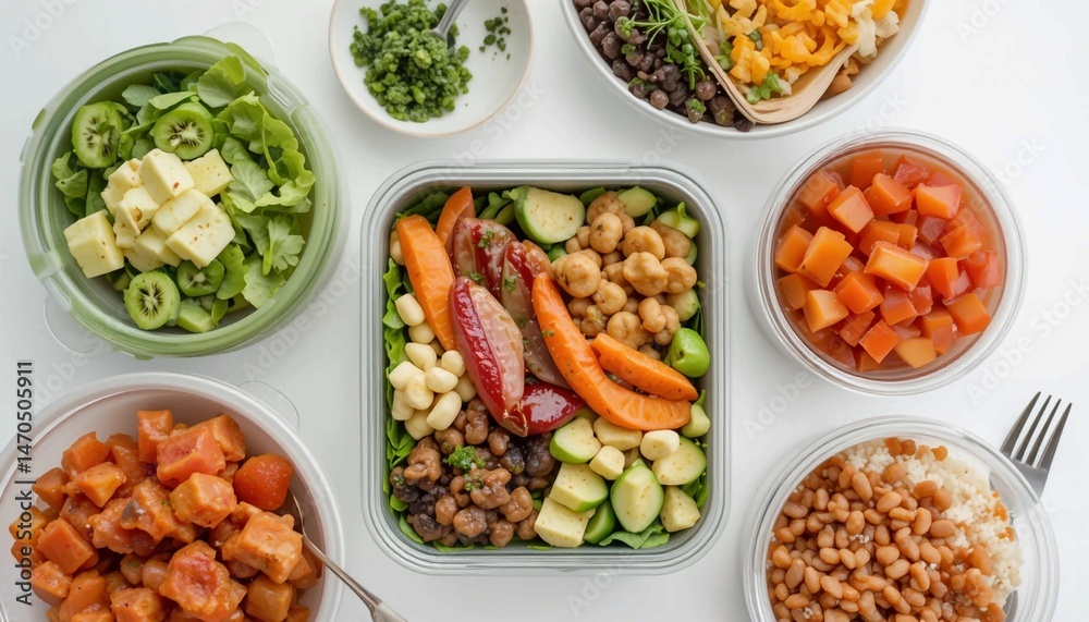 Lifestyle photograph featuring healthy eating habits such as meal prepping Lifestyle photograph featuring healthy eating habits such as meal prepping