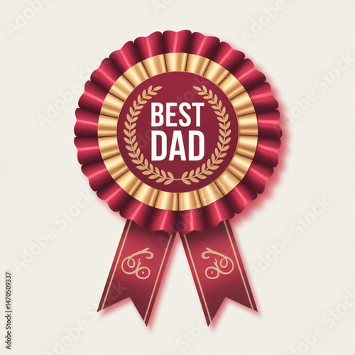 Best dad ribbon rosette. Best dad award ribbon rosette with text and gold laurel specially for fathers day designs isolated on white background.  illustration EPS 10
