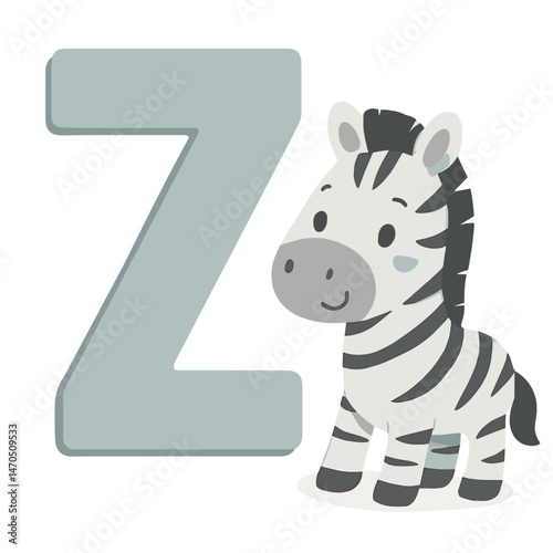 Uppercase Letter Z with Cute Zebra – Animal Alphabet Vector for Kids