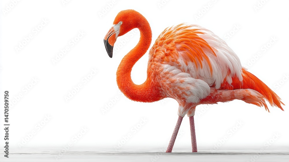 Obraz premium A vibrant pink flamingo standing tall, isolated on a white background