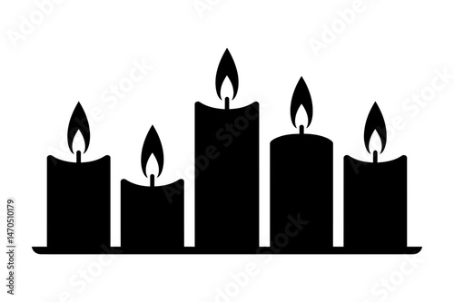 Five black candles vector graphic silhouette design