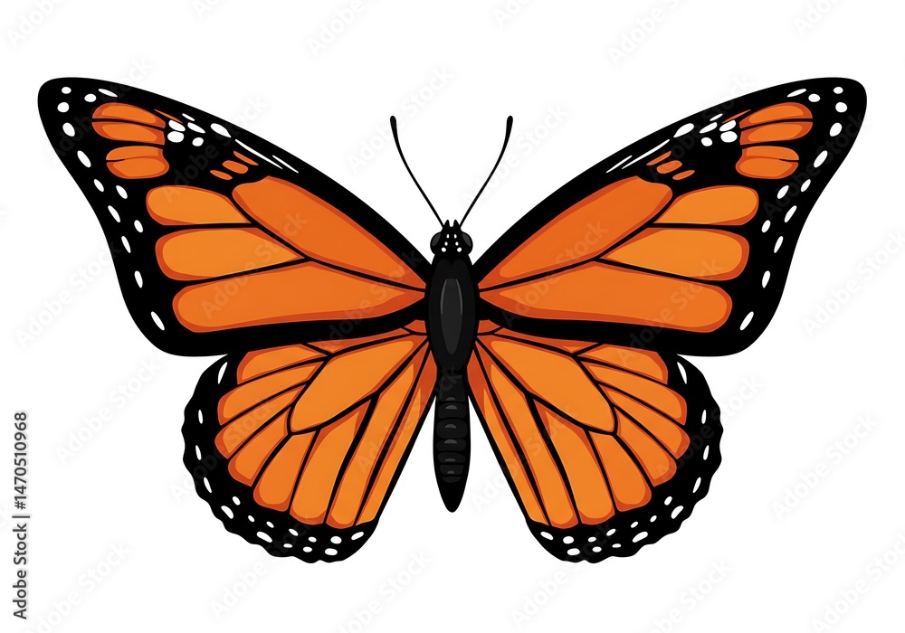 Fototapeta premium Vibrant monarch butterfly with open wings, vector illustration isolated on white background