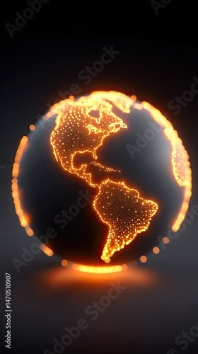 Global IT service trends for enterprise clients, Illuminated globe representing the world with glowing outlines. International IT service trends in global tech environments