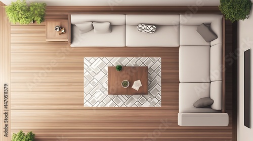 Modern living room with top view. (1)