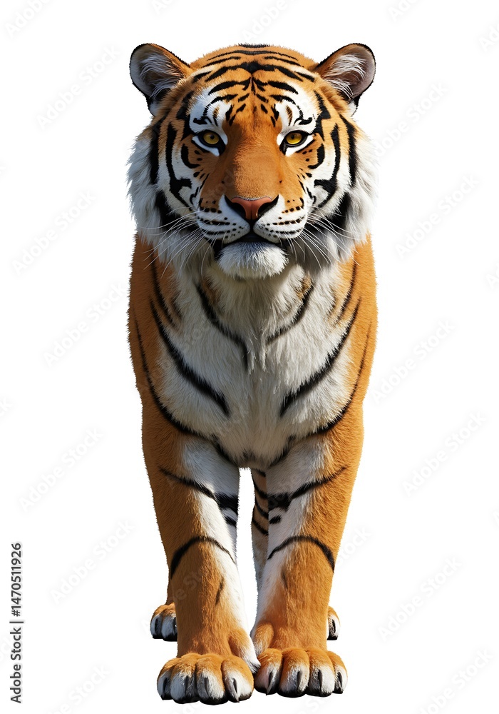 Fototapeta premium Full body portrait of a bengal tiger standing isolated on white background