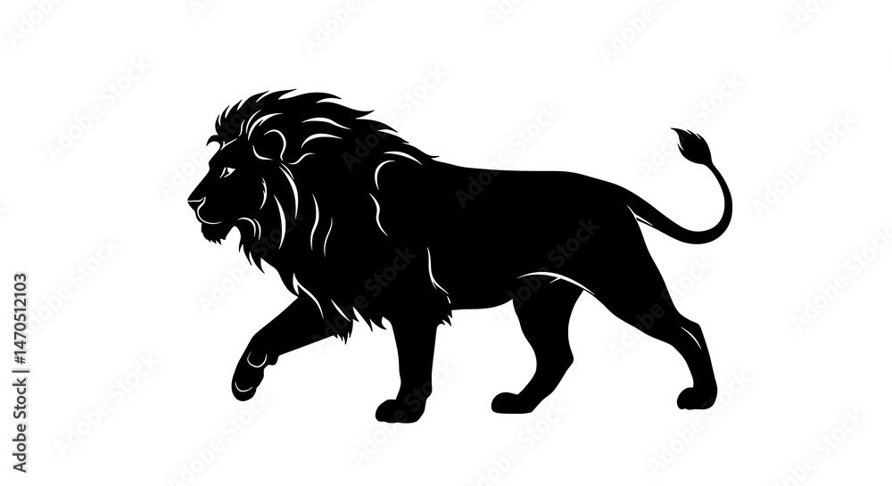 Obraz premium Silhouette of a majestic lion walking, isolated on white background