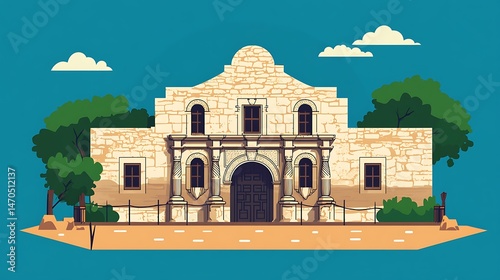 Alamo Mission with Texas Landmark.