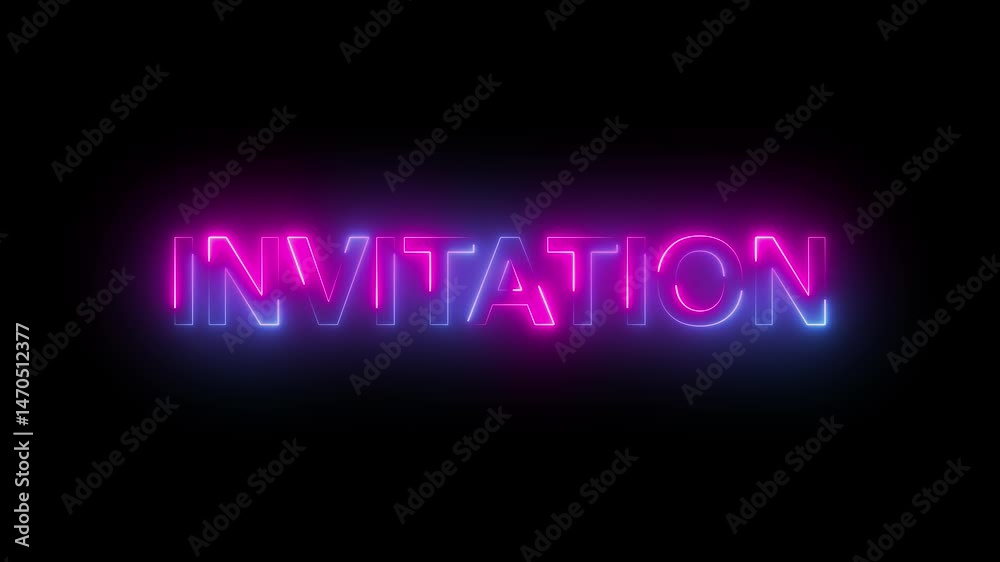 Glowing invitation text animation with neon line. Glowing invitation text animation with neon line.