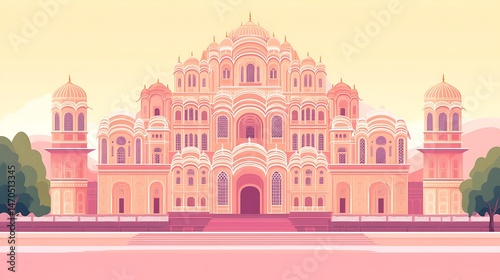 Pink City Palace with India, and sunrise. photo