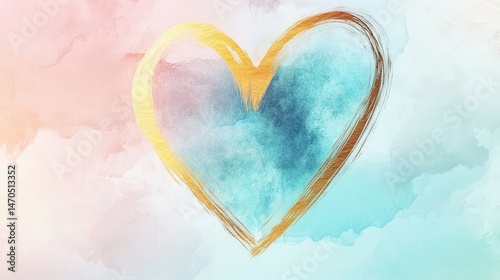 Painted heart with watercolor texture on white canvas