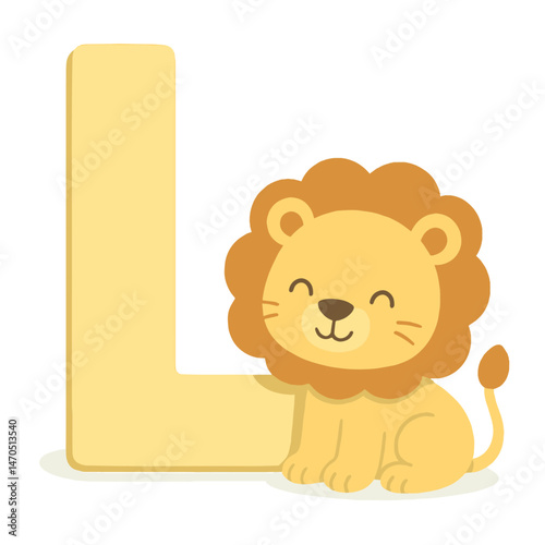 Uppercase Letter L with Cute Lion – Animal Alphabet Vector for Kids