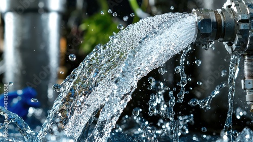Water flow action from pipe in industrial setting close-up view of dynamic splashing water stream