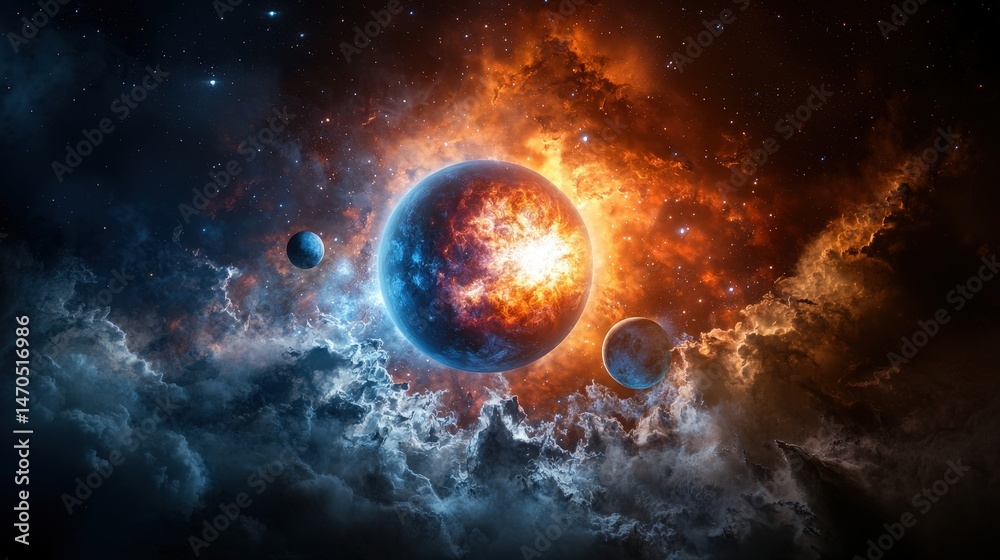 Obraz premium Exoplanet formation in space a digital illustration of celestial marvels in cosmic environment
