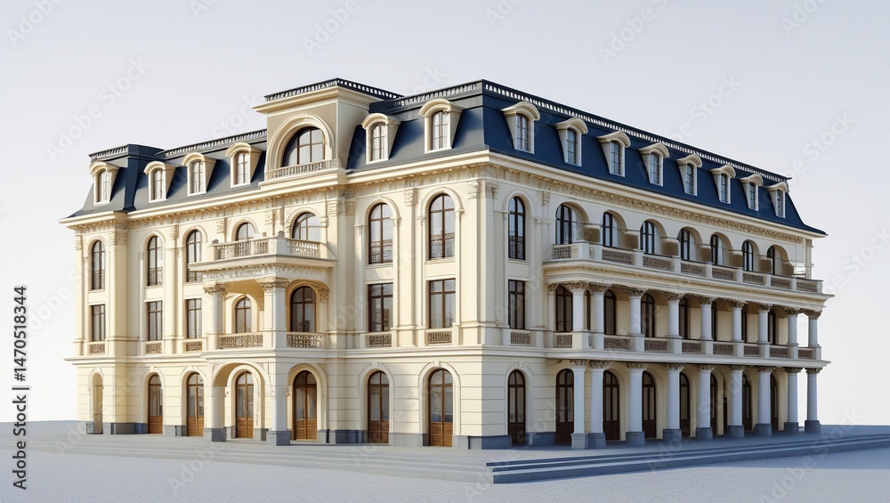 Fototapeta premium Three-Story Building with Cream Facade 