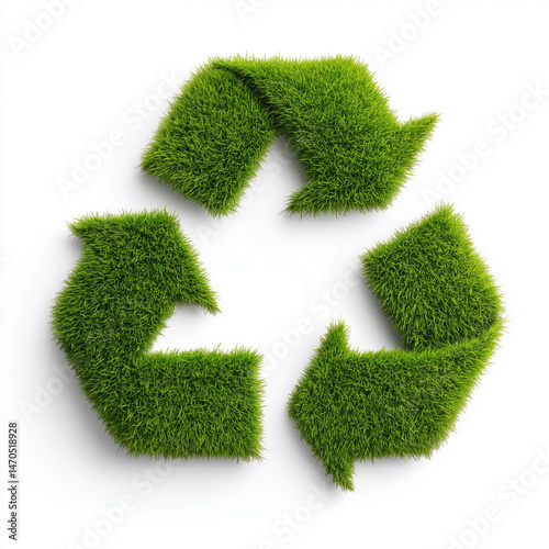 Lush green grass forms a recycling symbol