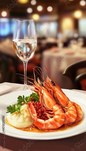 Wallpaper Mural Realistic photo of a beautifully presented prawn dish at a stylish restaurant table setting Torontodigital.ca