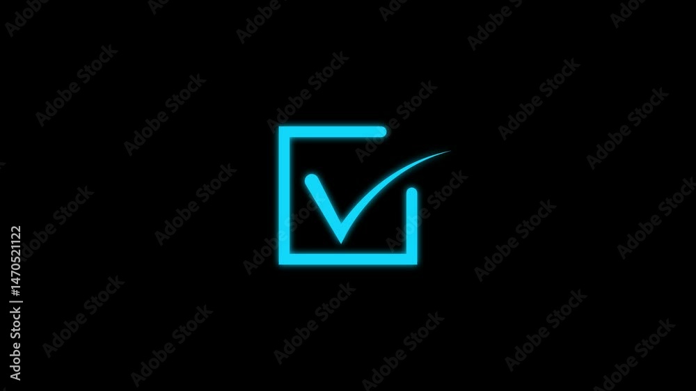 Right Tick Mark Symbol Animation. Animation of Check Mark Sign. approved tick mark icon, Check mark icon animation cyan color . on black background.. Right Tick Mark Symbol Animation. Animation of Check Mark Sign. approved tick mark icon, Check mark icon animation cyan color . on black background..