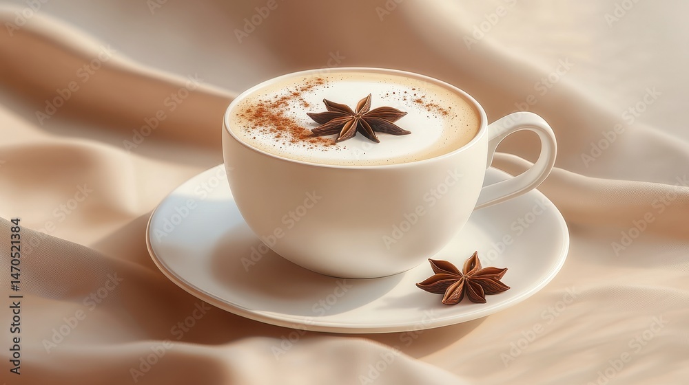 Cozy autumn vibes with a rich cappuccino topped with star anise and cinnamon in a serene setting Cozy autumn vibes with a rich cappuccino topped with star anise and cinnamon in a serene setting