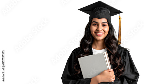 Joyful Graduate Holding Book, Ready for the Future – Transparent Cutout