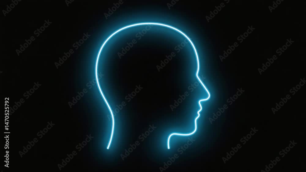 Neon profile head graphic, futuristic, abstract, black background Neon profile head graphic, futuristic, abstract, black background