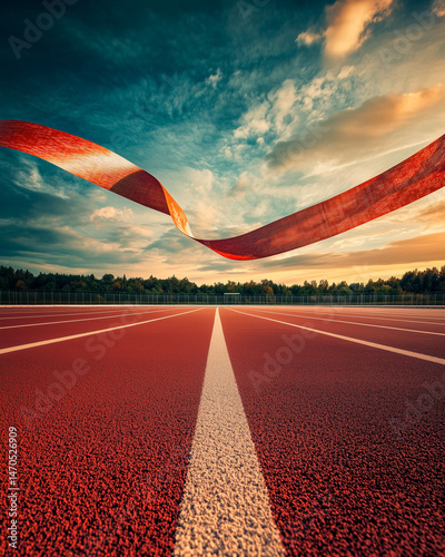 Running Track with Ribbon Against Sunset Sky