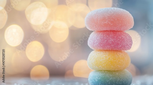 Sweet Sugary Candy Stack on Bokeh Background