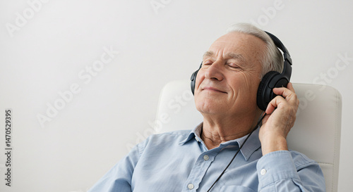 Man enjoying music relaxation with headphones and eyes