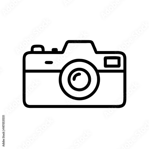 Black outline icon of a vintage camera. Travel and hobby photo and video shooting concept. Digital icon for website or application design