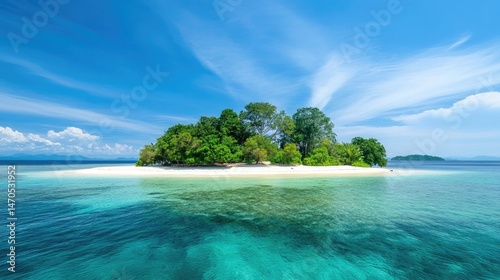 An uninhabited island offering a peaceful and breathtaking retreat, with pristine shores, lush foliage, and the thrill of solitary exploration