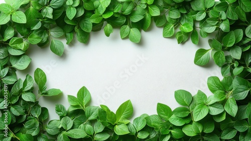 Fresh green leaves framing a blank space, ideal for nature-themed designs and backgrounds