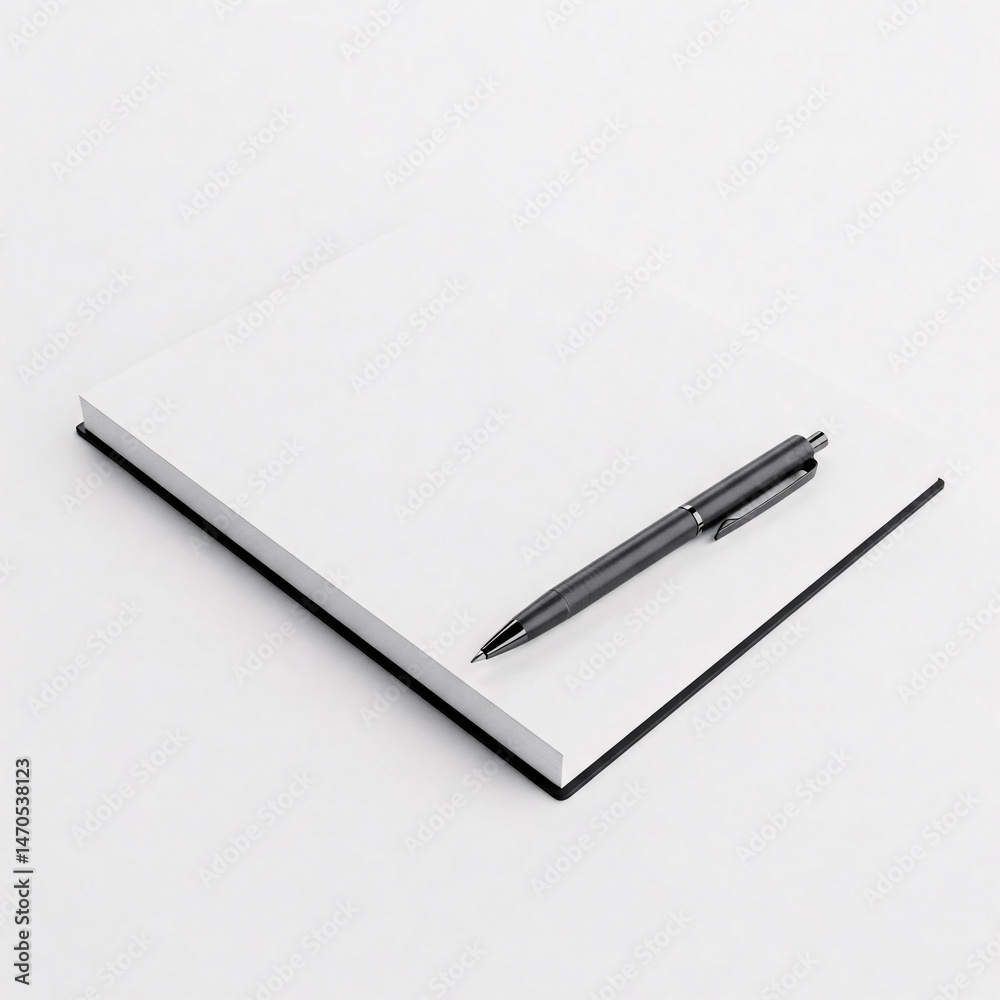 White notebook with pen on white background White notebook with pen on white background