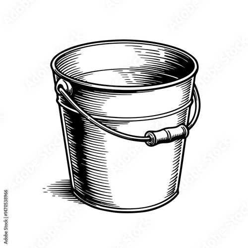 Vintage metal bucket in black and white design  
