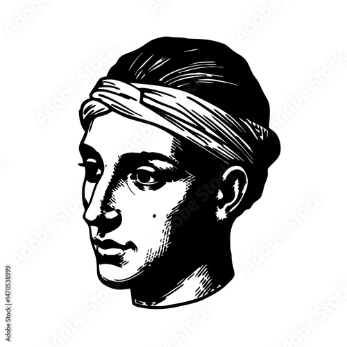 Vintage illustration of a young male figure with a headband  