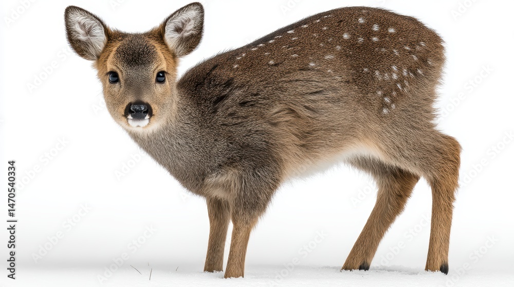 Fototapeta premium A young tufted deer, isolated on a white background
