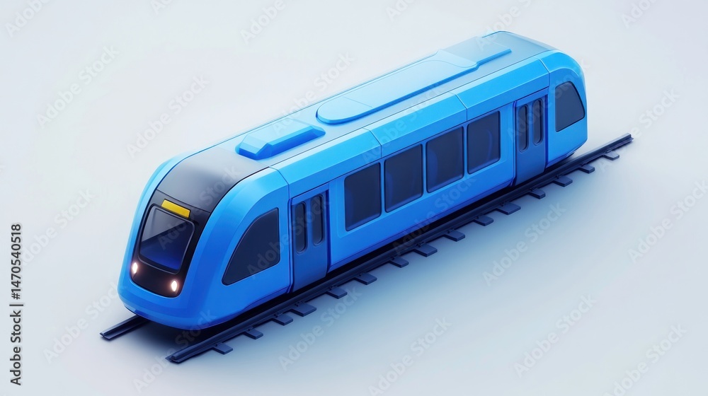 Naklejka premium Blue electric train on tracks, studio shot, transport