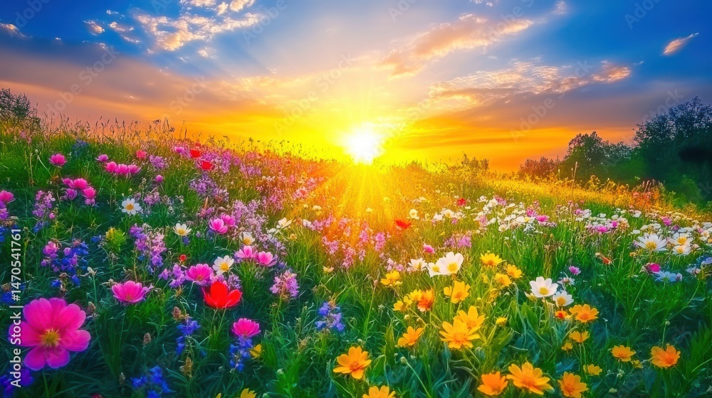 Fototapeta premium Flowers at sunset