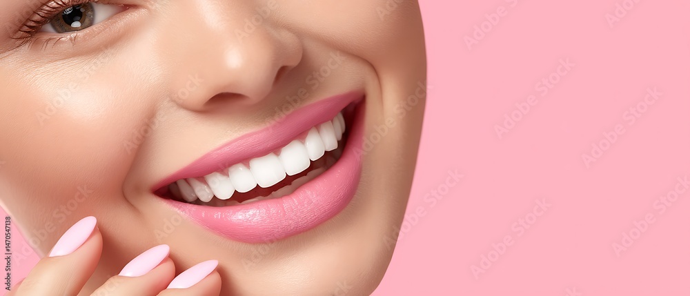 Beautiful woman with radiant smile and soft pink background Beautiful woman with radiant smile and soft pink background