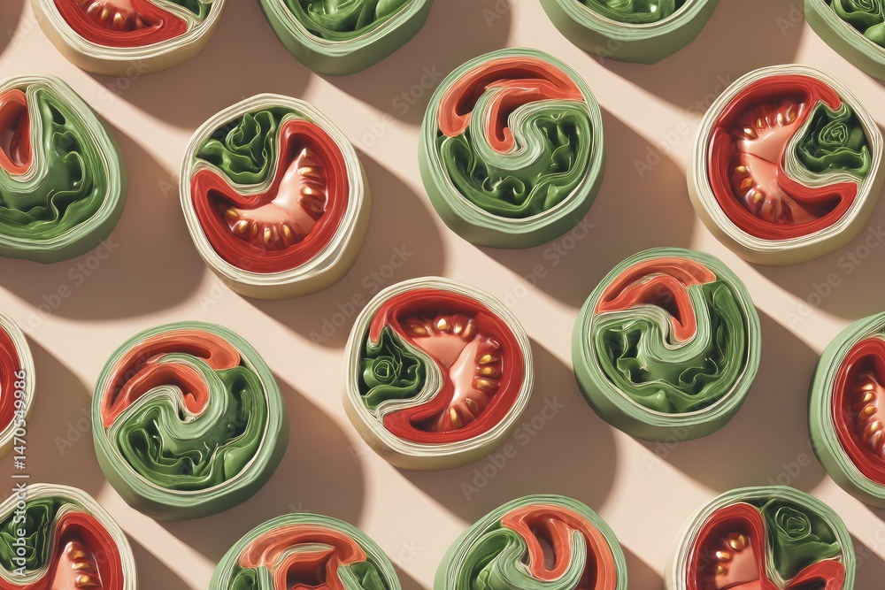 Veggie Rolls Flat Lay with Abstract Food Art. Veggie Rolls Flat Lay with Abstract Food Art.