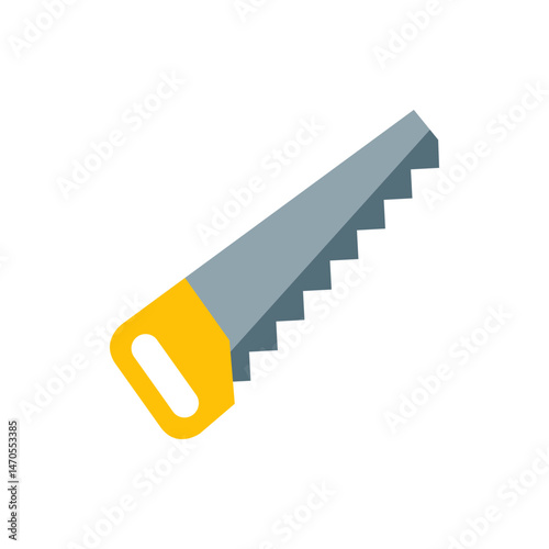 Illustration of a hand saw tool with a gray blade and yellow handle isolated on a white background view