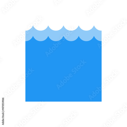 Illustration of blue water with gentle waves at the top edge of the frame in a simple graphic style