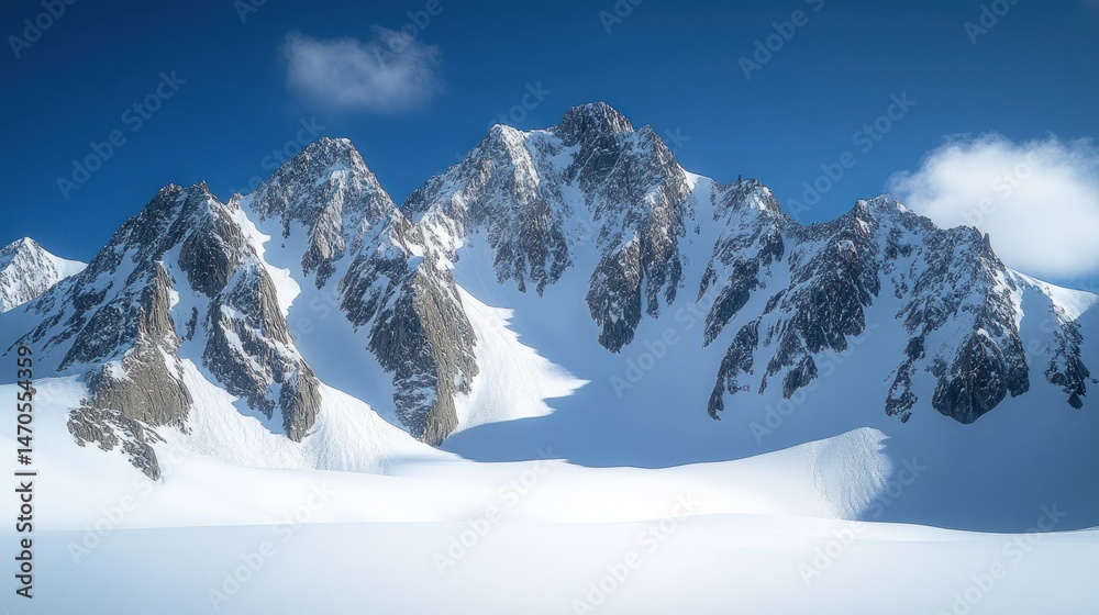 Obraz premium Snowy peaks pierce a vibrant blue sky over a vast glacier
