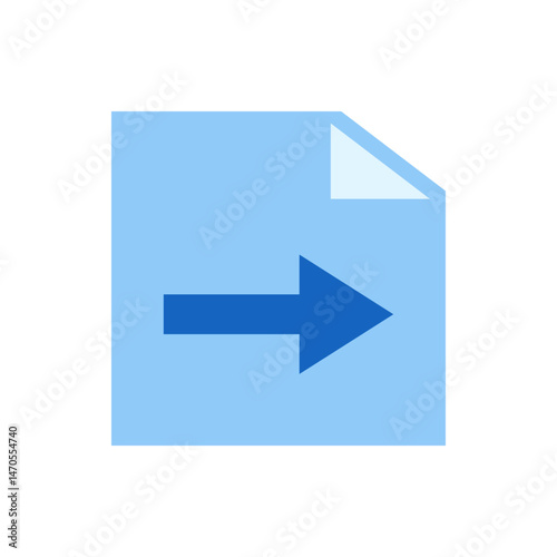 Light blue document with a folded corner and a dark blue arrow pointing to the right direction shown clearly