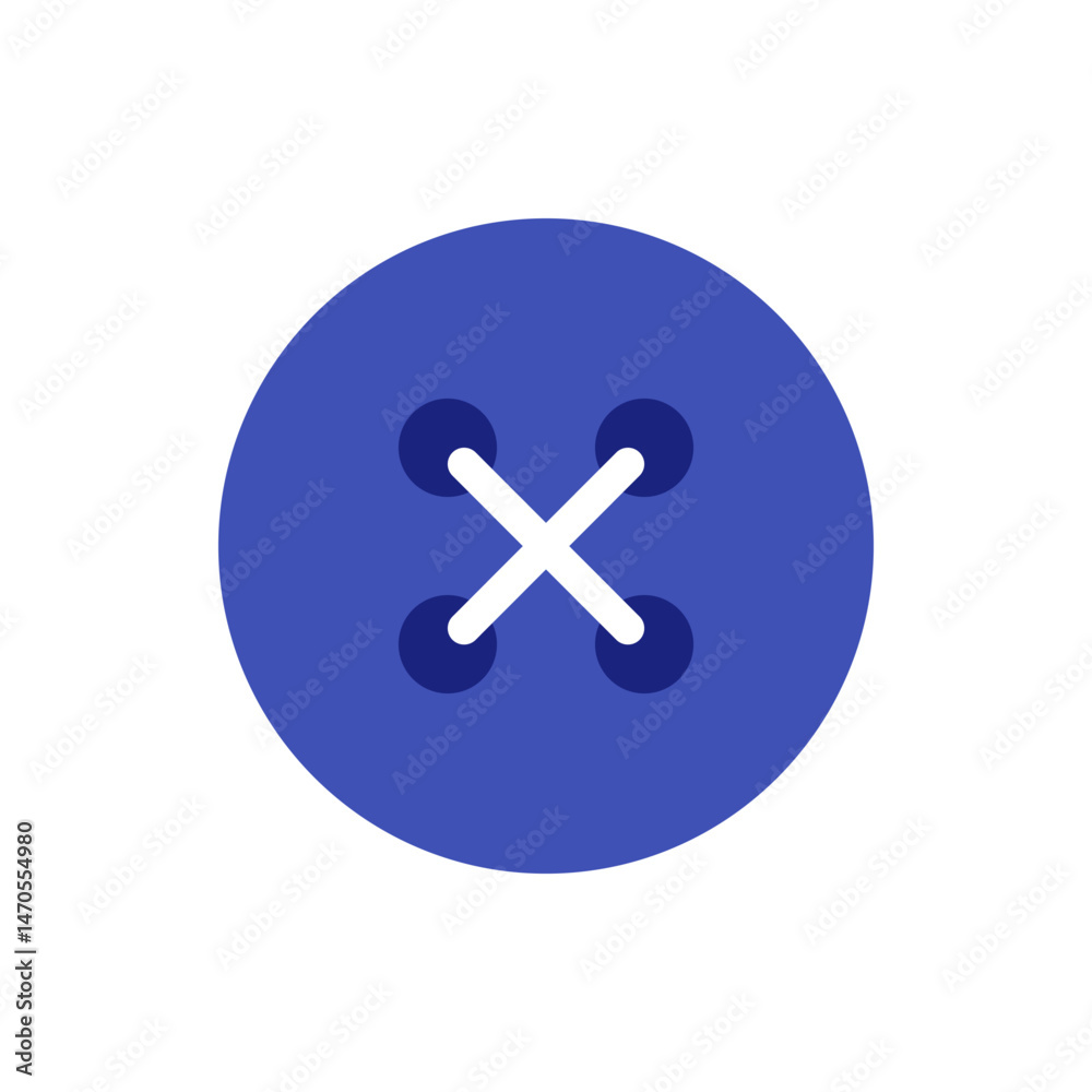 Illustration of a blue circular button with a white x shaped stitch and dark blue circles at each end Illustration of a blue circular button with a white x shaped stitch and dark blue circles at each end