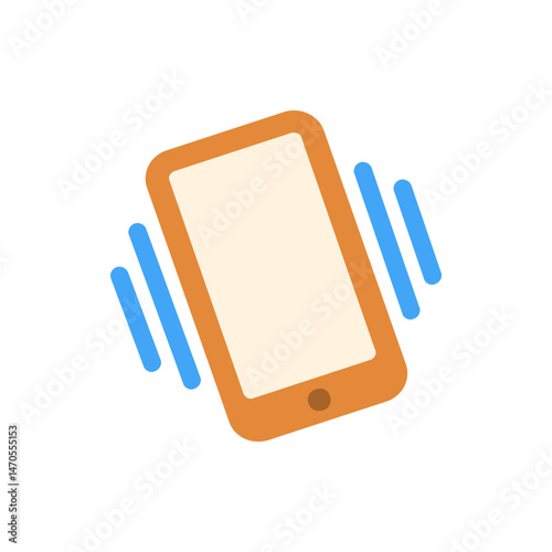 Illustration of a vibrating orange smartphone with rounded edges and blue vibration lines on a white background