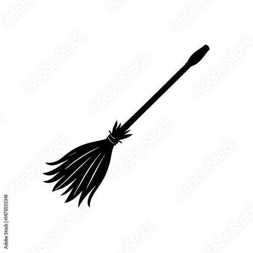 witch s broom with feather vector on white 