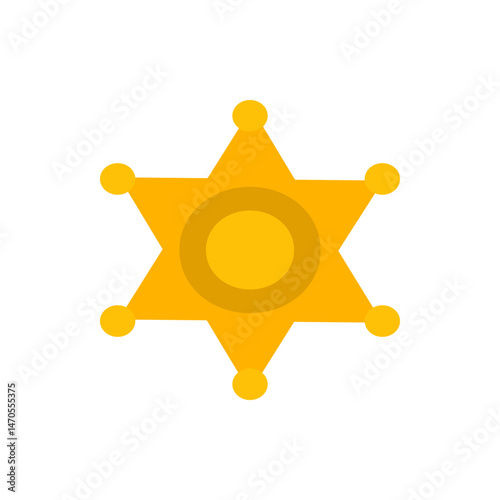 Illustration of a golden sheriff star badge with six points and circular center on a white background