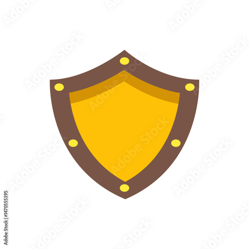 Illustration of a golden shield with brown border and yellow rivets on a white background design art