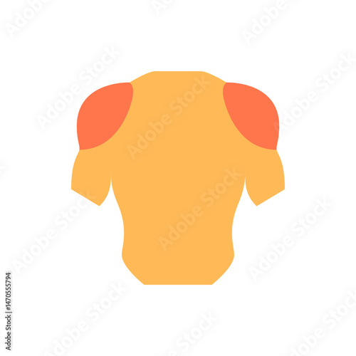 Illustration of a muscular torso with orange shoulders and arms on a white background, flat design